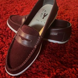 Cole Haan burgundy canvas loafers size 8.